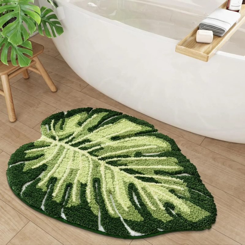 Zara Home Bathroom Mat - VIKAMA Small Fresh Green Leaf Bathroom