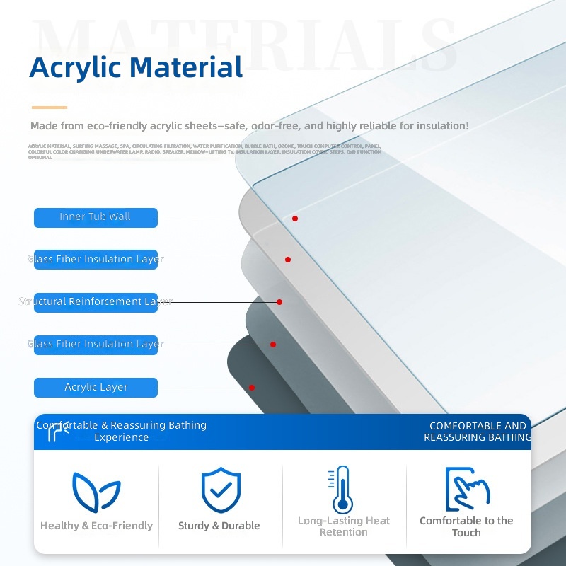 Acrylic Massage Bathtub, Smart - Home Bathroom Jacuzzi Tub review and price