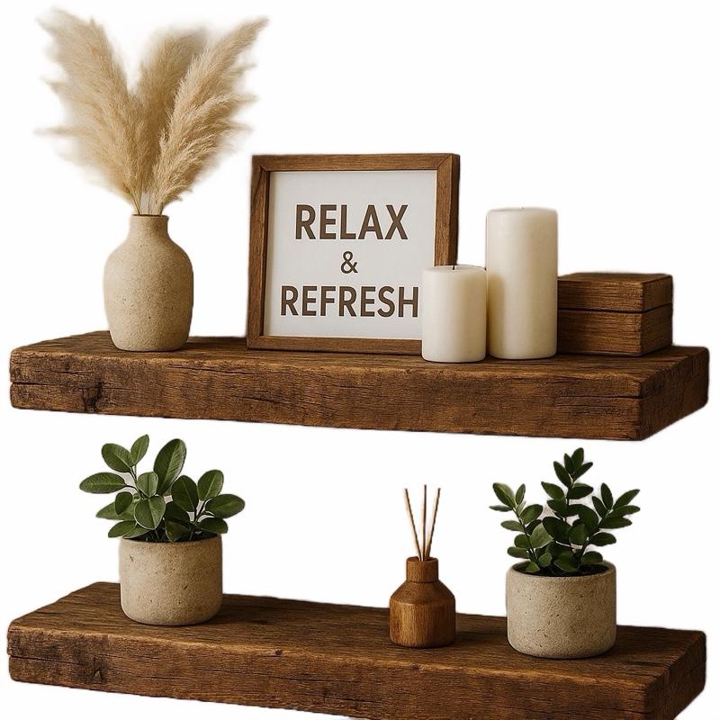 2Pcs Rustic Wood Floating Shel - Home Bathroom Shelf review and price