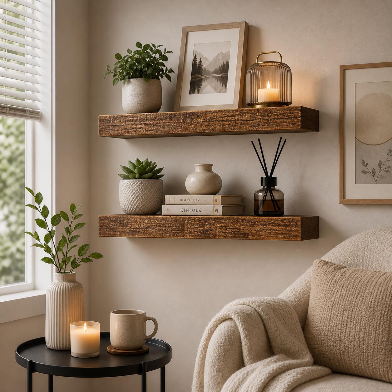 2Pcs Rustic Wood Floating Shel - Home Bathroom Shelf review and price