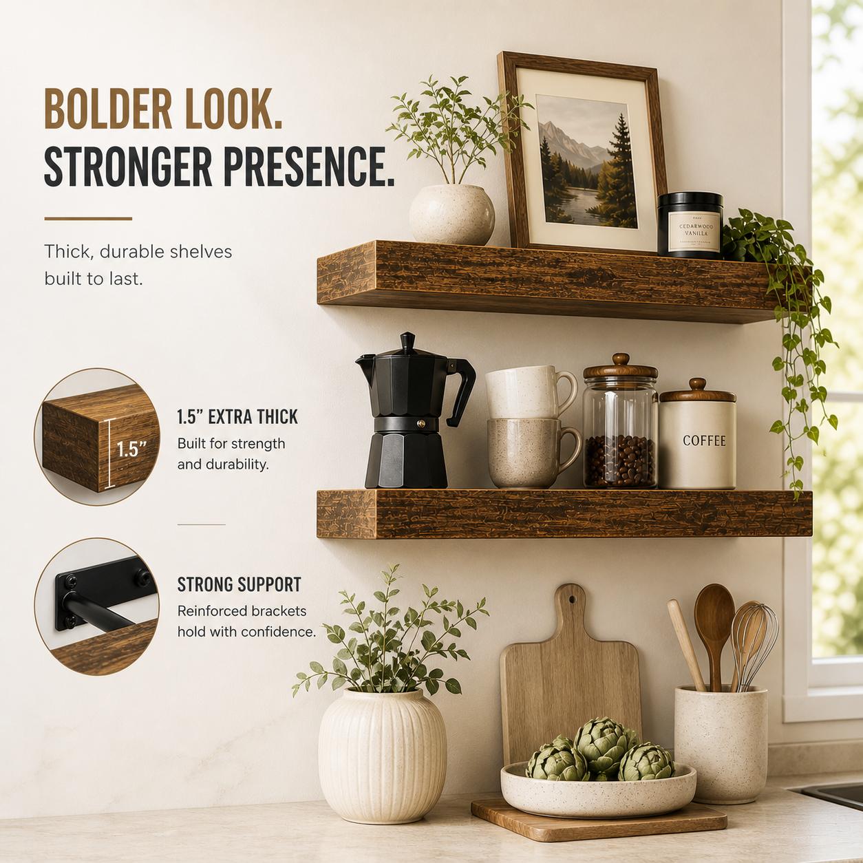 2Pcs Rustic Wood Floating Shel - Home Bathroom Shelf review and price